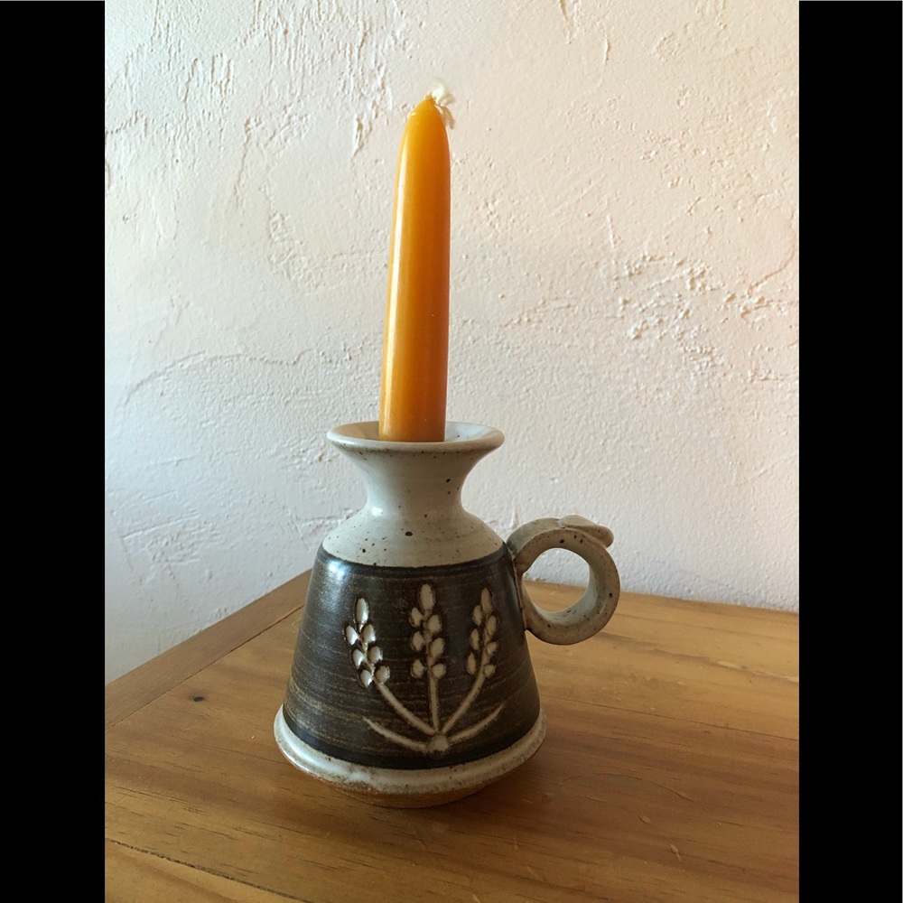 Farmhouse decor glazed pottery candle holder